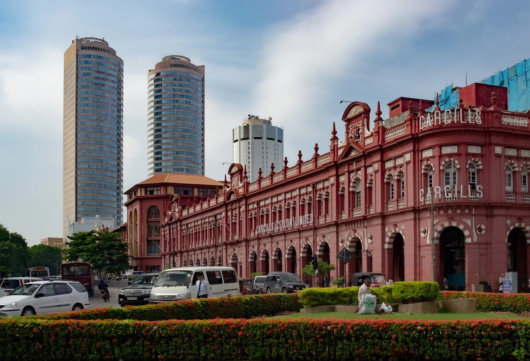 Historic Cargills building and modern skyline in Colombo, Sri Lanka
