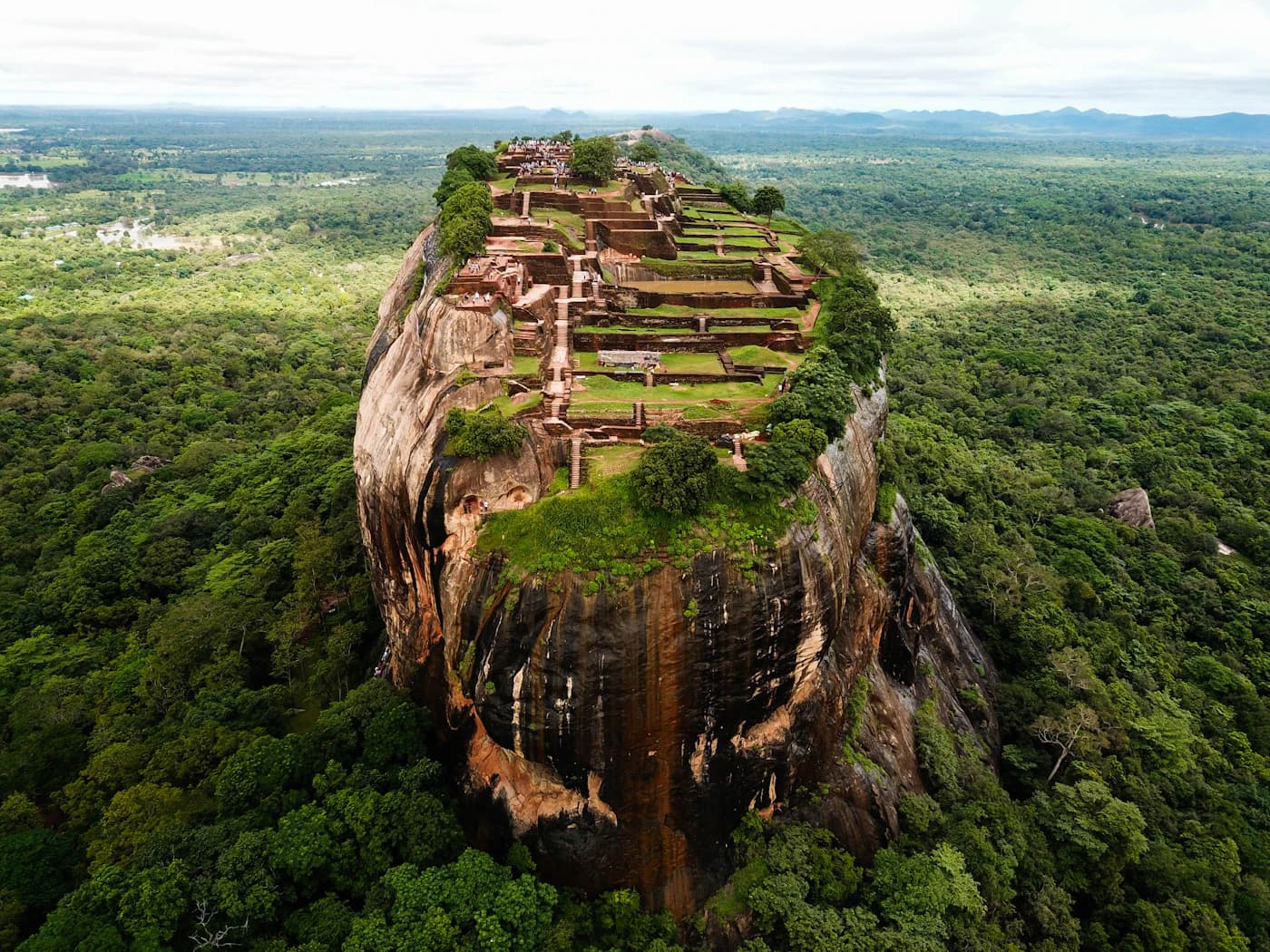 Aerial view of Sigiriya rock fortress surrounded by jungle